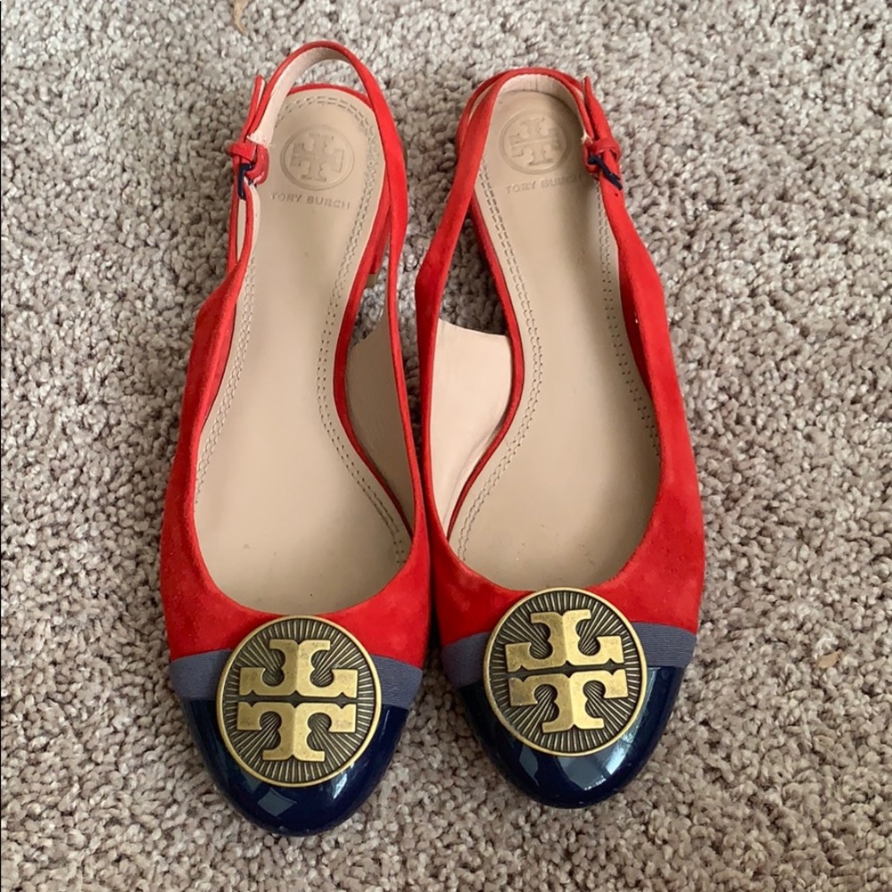 Red Suede Tory Burch Low Heels